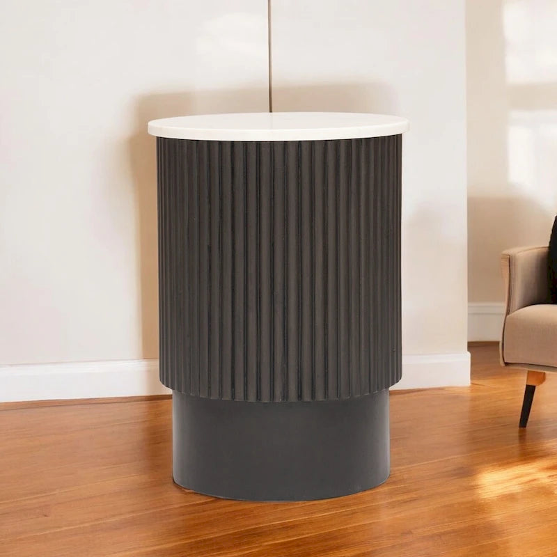 Mesa auxiliar de madera maciza negra y blanca de 25"