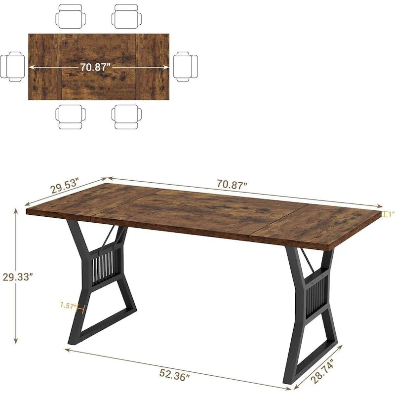 Metal Legs Kitchen Dining Table for 4 to 6 People