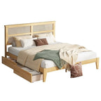 Kingsize-Plattformbett mit Rattan-Kopfteil und zwei Aufbewahrungsschubladen