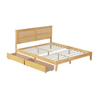 Kingsize-Plattformbett mit Rattan-Kopfteil und zwei Aufbewahrungsschubladen