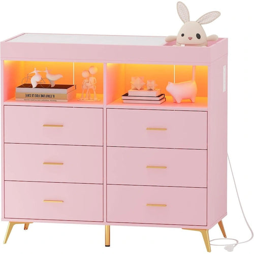 Dresser for Bedroom with 6 Drawers, Baby Changing Table Dresser with Changing Pad