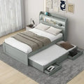Twin XL Platform Bed with LED Headboard, Trundle and Storage Drawers