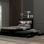 Twin XL Platform Bed with LED Headboard, Trundle and Storage Drawers