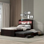 Twin XL Platform Bed with LED Headboard, Trundle and Storage Drawers