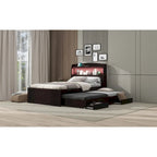 Twin XL Platform Bed with LED Headboard, Trundle and Storage Drawers