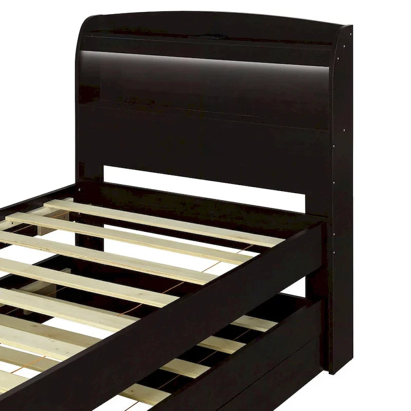Twin XL Platform Bed with LED Headboard, Trundle and Storage Drawers