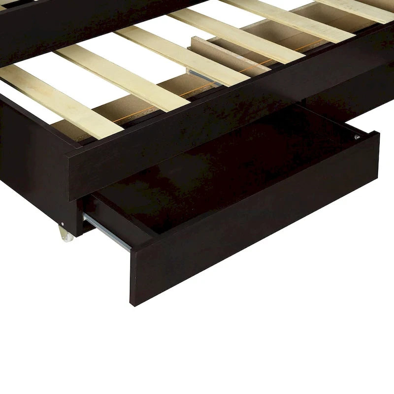 Twin XL Platform Bed with LED Headboard, Trundle and Storage Drawers