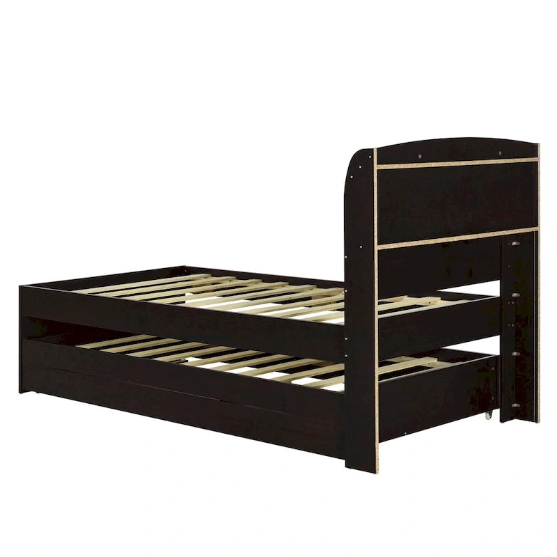 Twin XL Platform Bed with LED Headboard, Trundle and Storage Drawers