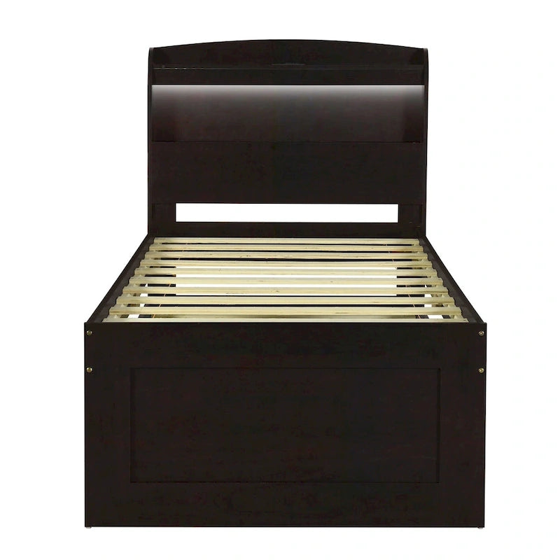 Twin XL Platform Bed with LED Headboard, Trundle and Storage Drawers