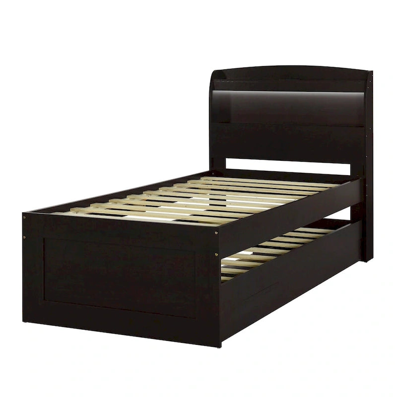 Twin XL Platform Bed with LED Headboard, Trundle and Storage Drawers