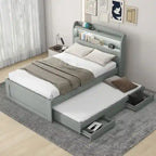 Twin XL Platform Bed with LED Headboard, Trundle and Storage Drawers