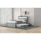 Twin XL Platform Bed with LED Headboard, Trundle and Storage Drawers