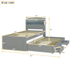 Twin XL Platform Bed with LED Headboard, Trundle and Storage Drawers