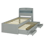 Twin XL Platform Bed with LED Headboard, Trundle and Storage Drawers