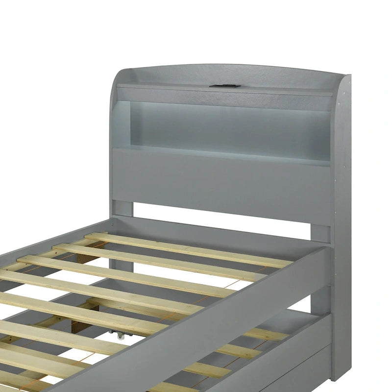 Twin XL Platform Bed with LED Headboard, Trundle and Storage Drawers