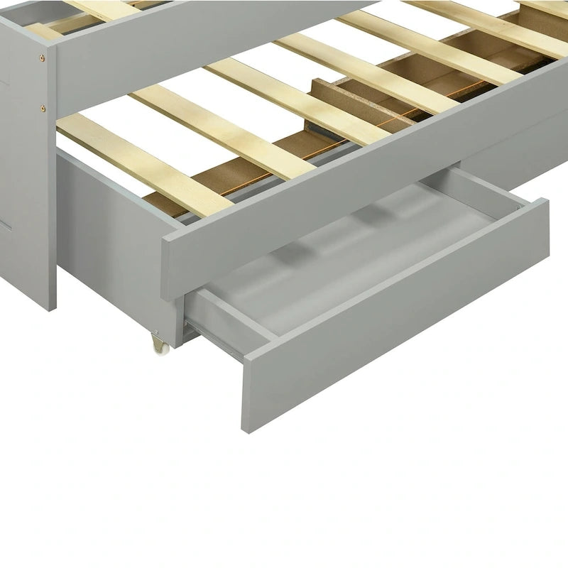 Twin XL Platform Bed with LED Headboard, Trundle and Storage Drawers