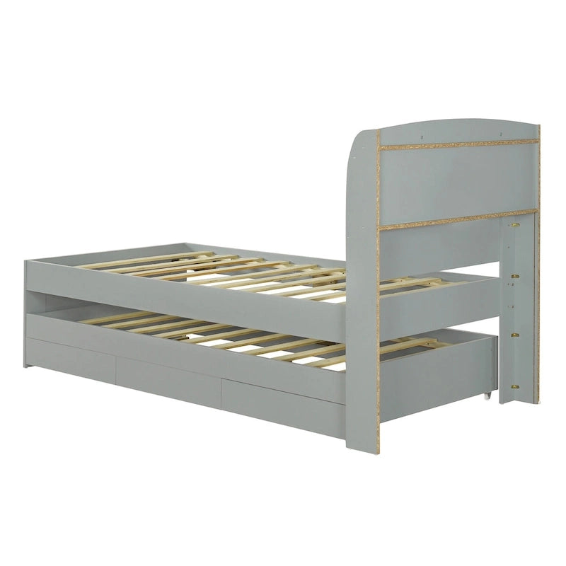 Twin XL Platform Bed with LED Headboard, Trundle and Storage Drawers