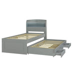 Twin XL Platform Bed with LED Headboard, Trundle and Storage Drawers