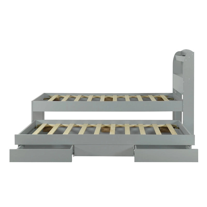 Twin XL Platform Bed with LED Headboard, Trundle and Storage Drawers