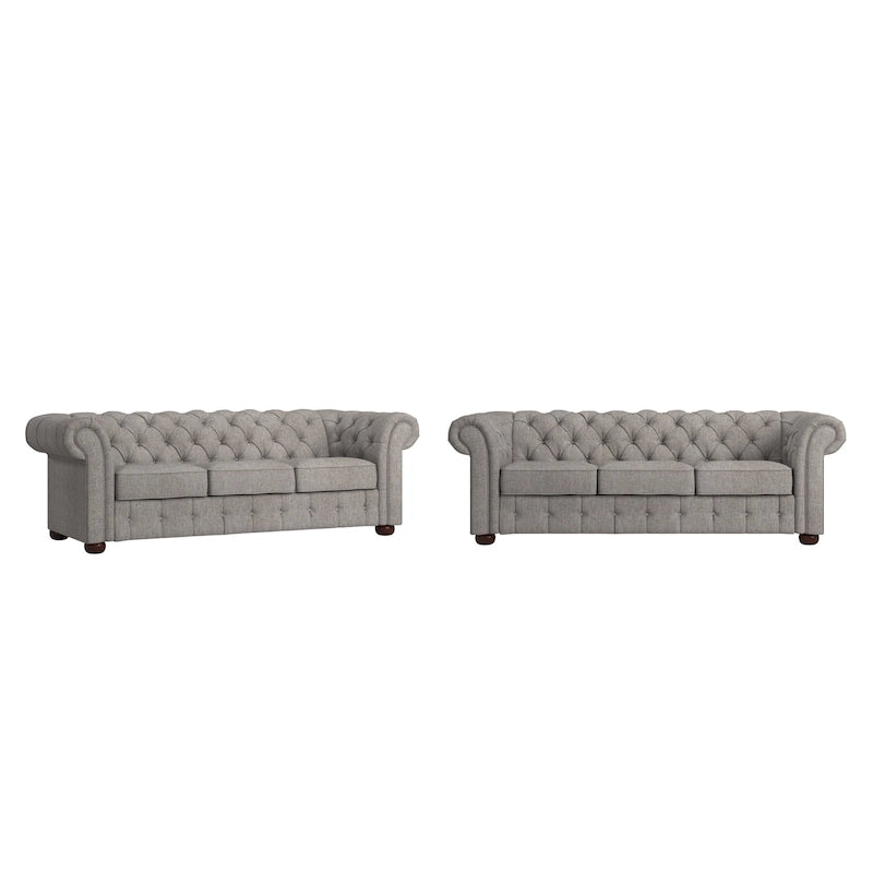 Chesterfield-Sofa mit gerafften geschwungenen Armlehnen