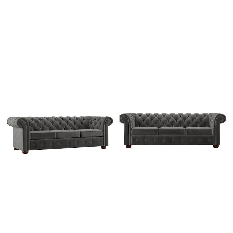 Chesterfield-Sofa mit gerafften geschwungenen Armlehnen
