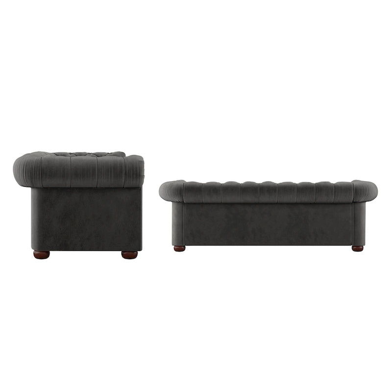 Chesterfield-Sofa mit gerafften geschwungenen Armlehnen