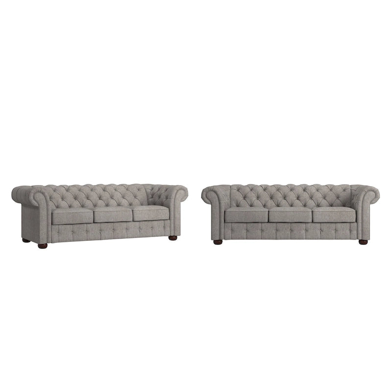 Chesterfield-Sofa mit gerafften geschwungenen Armlehnen