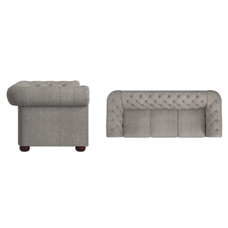 Chesterfield-Sofa mit gerafften geschwungenen Armlehnen