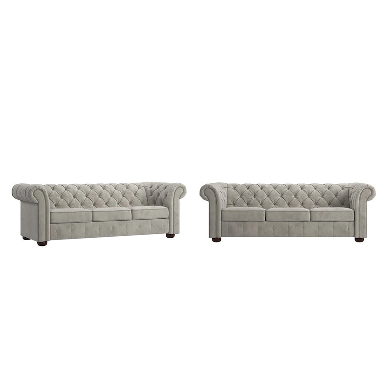 Chesterfield-Sofa mit gerafften geschwungenen Armlehnen