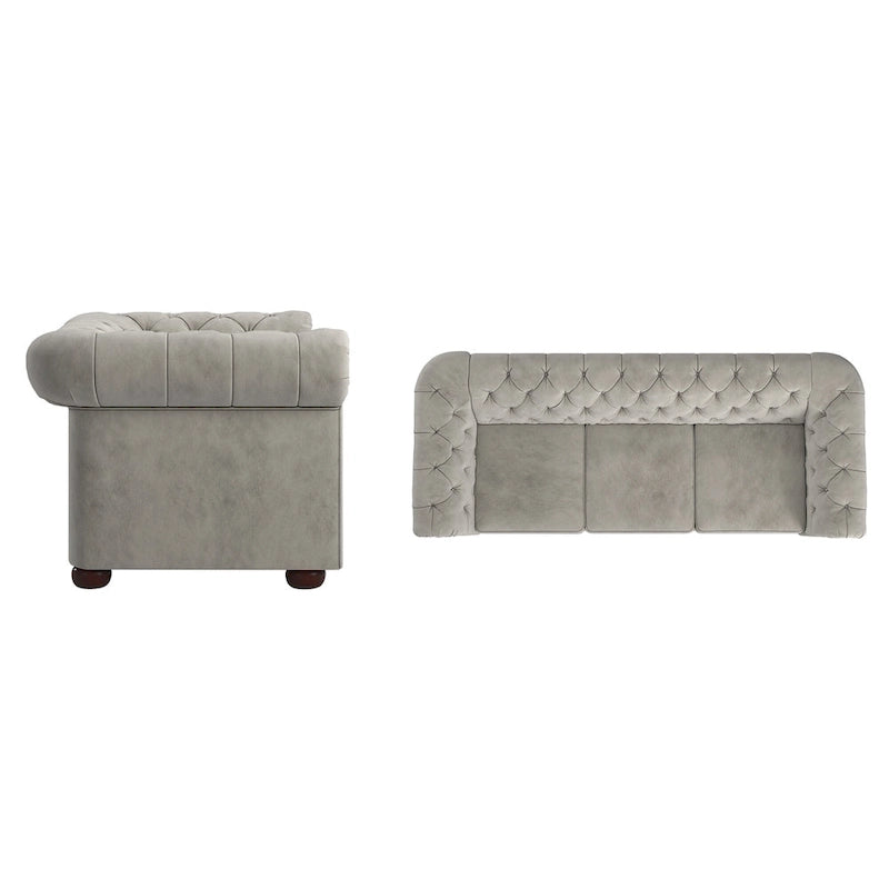 Chesterfield-Sofa mit gerafften geschwungenen Armlehnen