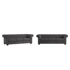 Chesterfield-Sofa mit gerafften geschwungenen Armlehnen