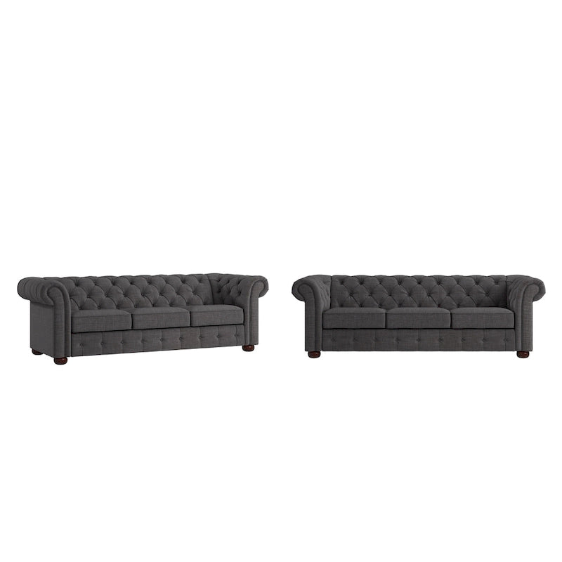 Chesterfield-Sofa mit gerafften geschwungenen Armlehnen