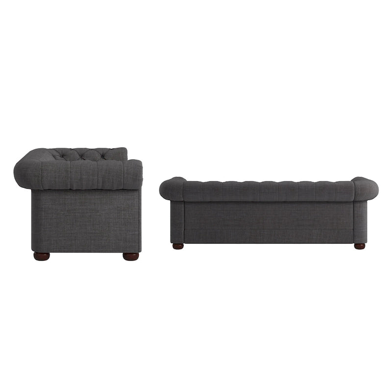 Chesterfield-Sofa mit gerafften geschwungenen Armlehnen