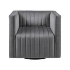 Draaibare fauteuil met channel-tufting van grijs fluweel
