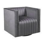 Draaibare fauteuil met channel-tufting van grijs fluweel