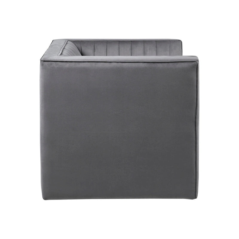 Draaibare fauteuil met channel-tufting van grijs fluweel