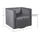 Draaibare fauteuil met channel-tufting van grijs fluweel