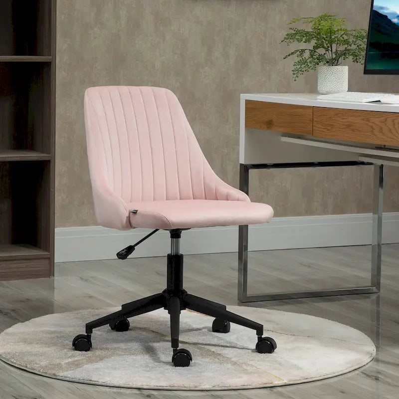 Bürostuhl mit mittelhoher Rückenlehne, drehbarem Samtsitz und Muscheldesign für Homeoffice oder Schlafzimmer