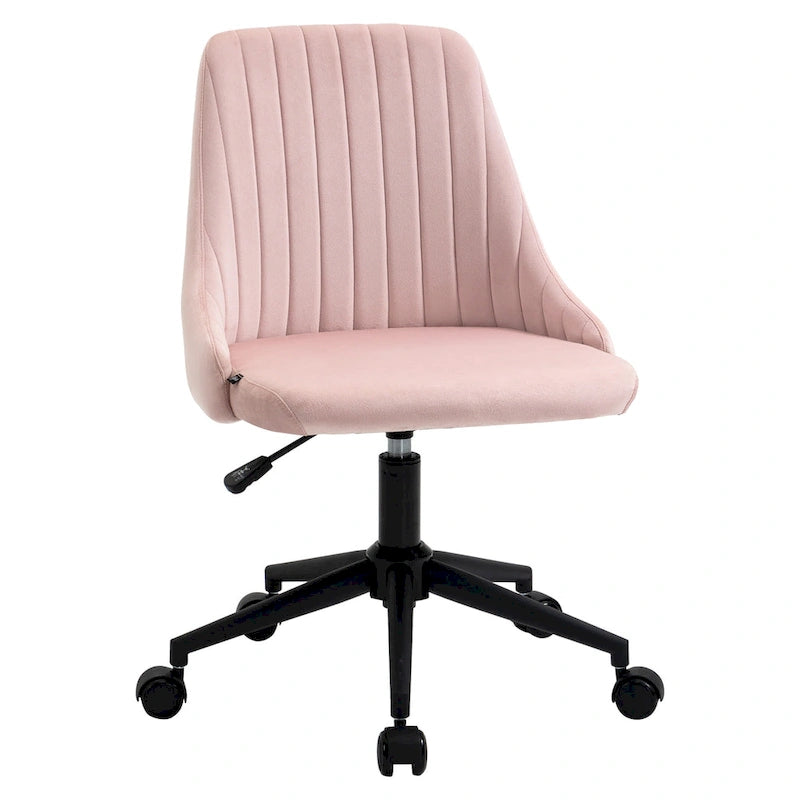 Silla de oficina de respaldo medio, asiento giratorio de tela de terciopelo con diseño festoneado para oficina en casa o dormitorio