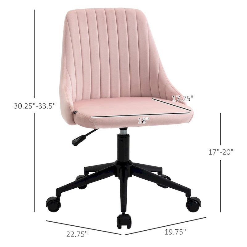 Silla de oficina de respaldo medio, asiento giratorio de tela de terciopelo con diseño festoneado para oficina en casa o dormitorio