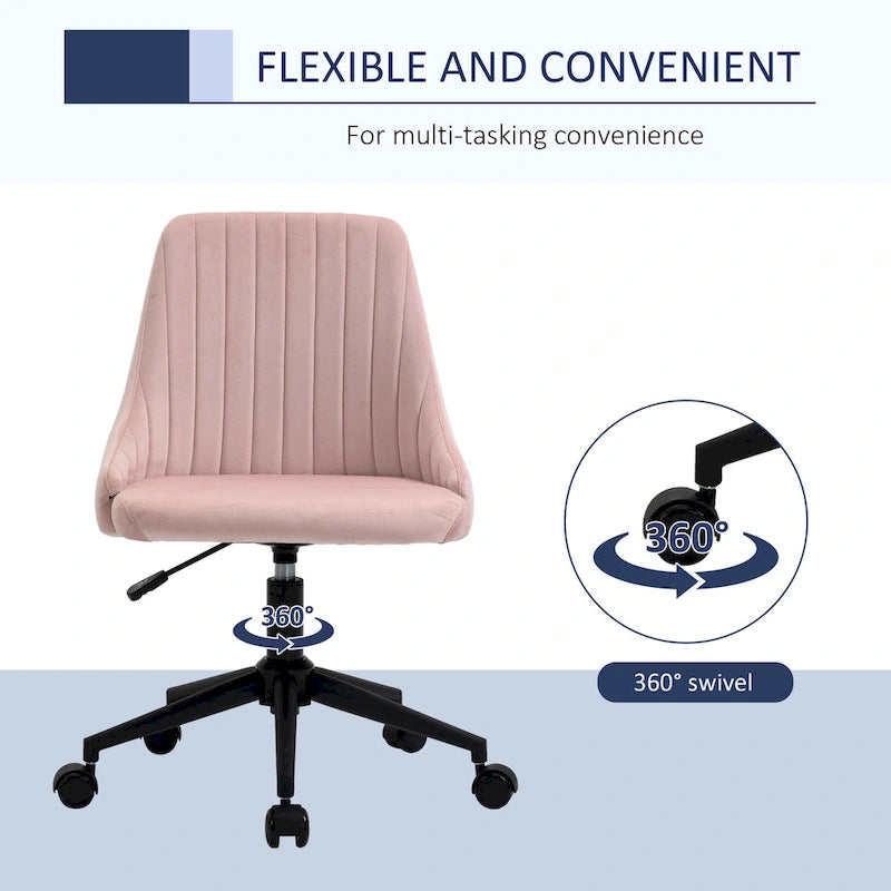 Silla de oficina de respaldo medio, asiento giratorio de tela de terciopelo con diseño festoneado para oficina en casa o dormitorio