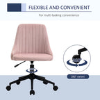 Silla de oficina de respaldo medio, asiento giratorio de tela de terciopelo con diseño festoneado para oficina en casa o dormitorio