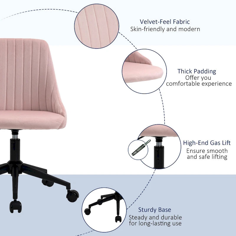 Silla de oficina de respaldo medio, asiento giratorio de tela de terciopelo con diseño festoneado para oficina en casa o dormitorio