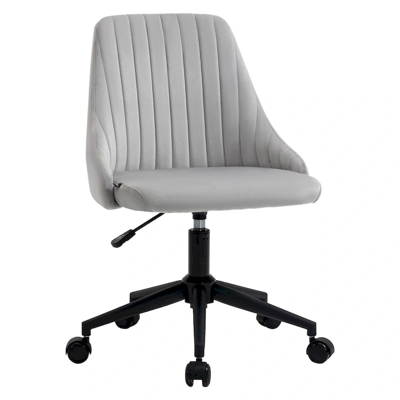 Silla de oficina de respaldo medio, asiento giratorio de tela de terciopelo con diseño festoneado para oficina en casa o dormitorio