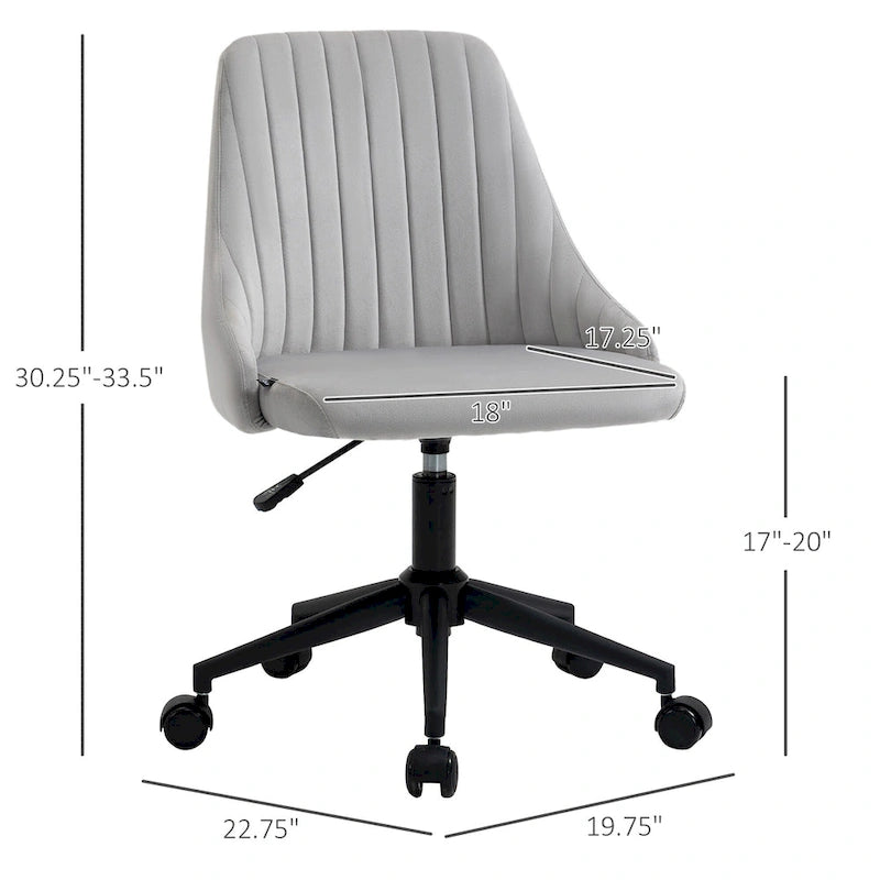 Silla de oficina de respaldo medio, asiento giratorio de tela de terciopelo con diseño festoneado para oficina en casa o dormitorio