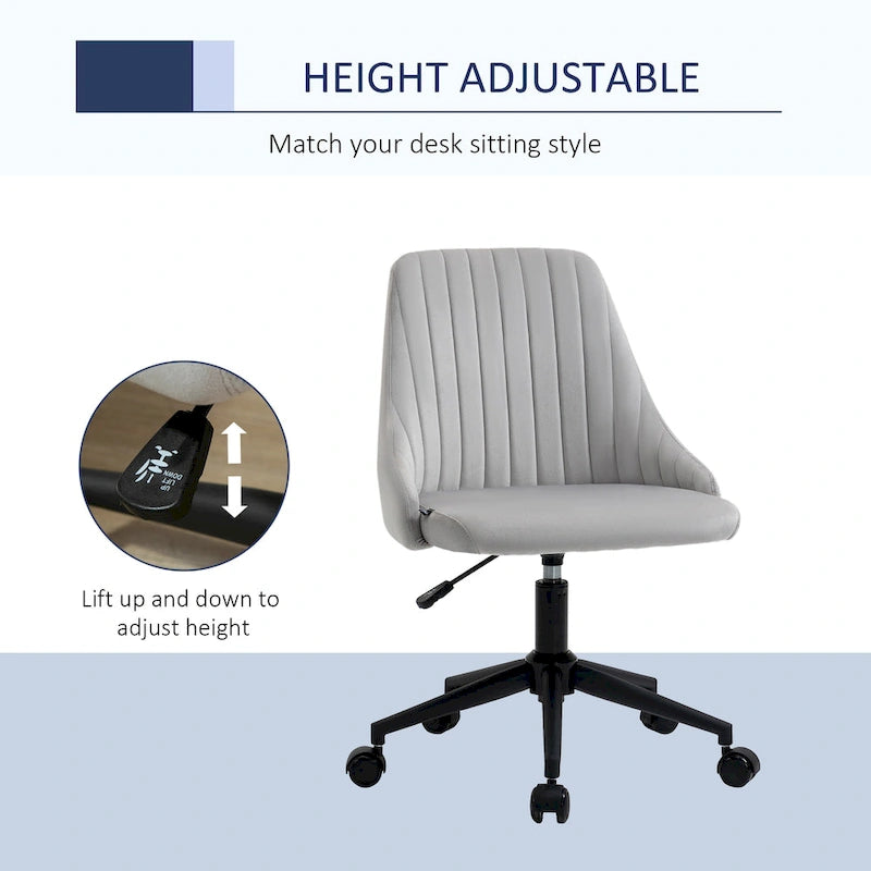 Silla de oficina de respaldo medio, asiento giratorio de tela de terciopelo con diseño festoneado para oficina en casa o dormitorio