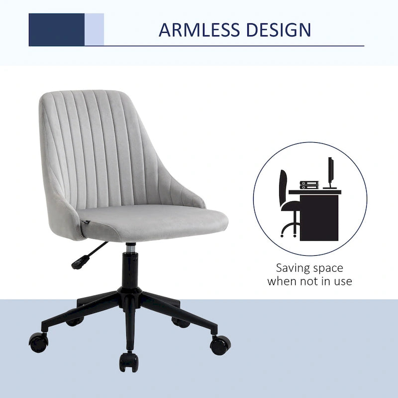 Silla de oficina de respaldo medio, asiento giratorio de tela de terciopelo con diseño festoneado para oficina en casa o dormitorio