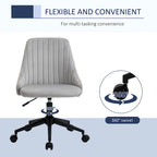 Silla de oficina de respaldo medio, asiento giratorio de tela de terciopelo con diseño festoneado para oficina en casa o dormitorio