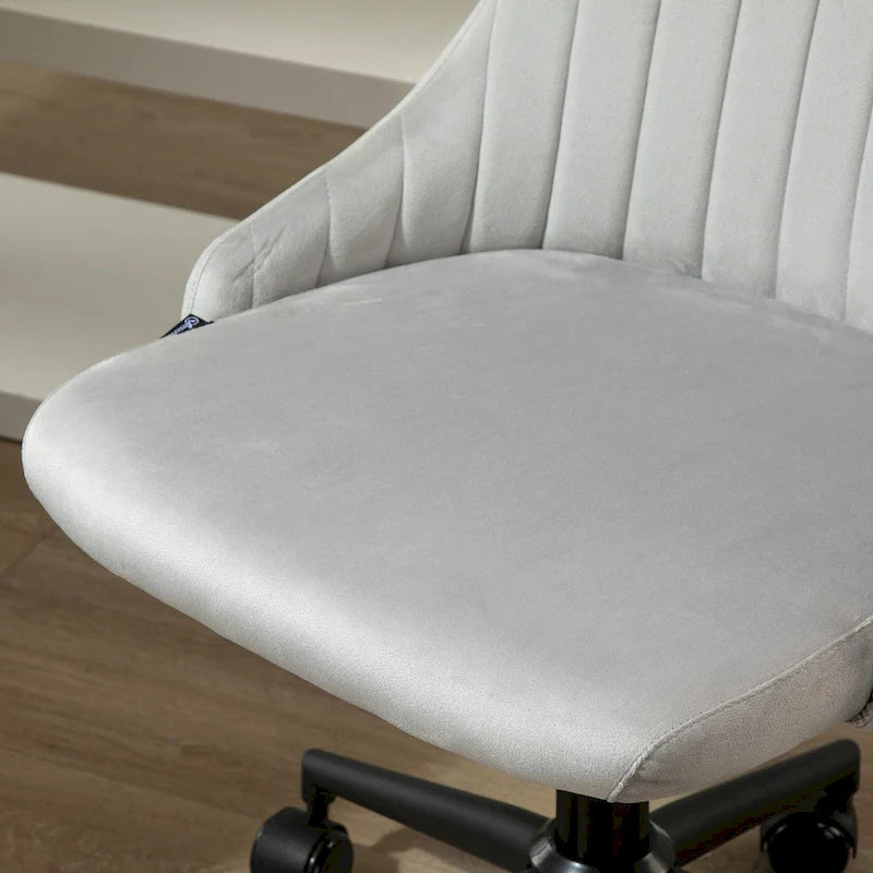 Silla de oficina de respaldo medio, asiento giratorio de tela de terciopelo con diseño festoneado para oficina en casa o dormitorio