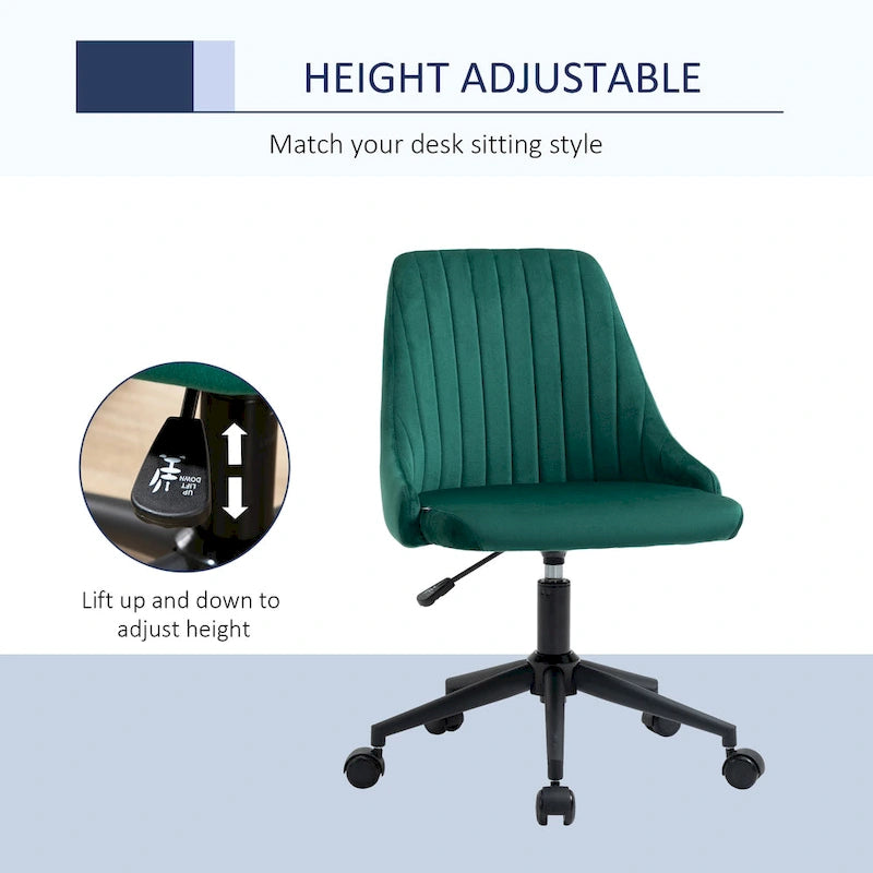 Silla de oficina de respaldo medio, asiento giratorio de tela de terciopelo con diseño festoneado para oficina en casa o dormitorio